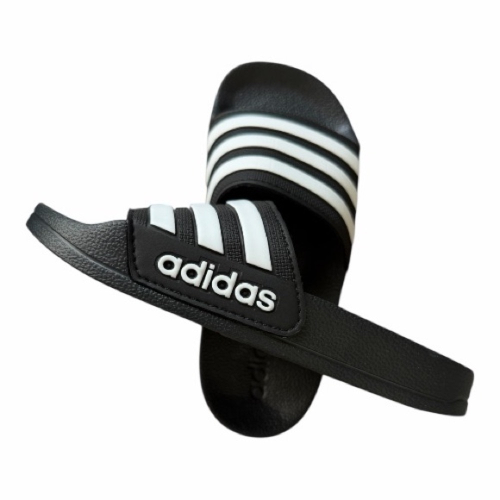 Adidas Kids Black and White Striped Slides